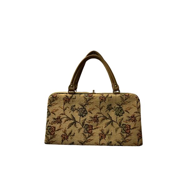 Vintage Tapestry Floral Satchel Kiss lock Handbag -Needlepoint - Picture 2 of 14